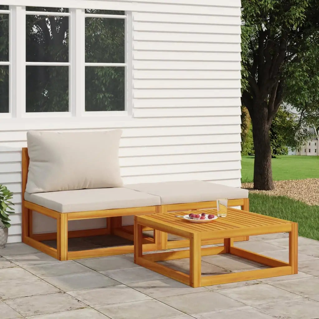 vidaXL 3 Piece Patio Lounge Set with Cushions Solid Wood Acacia - Patio Lounge Set