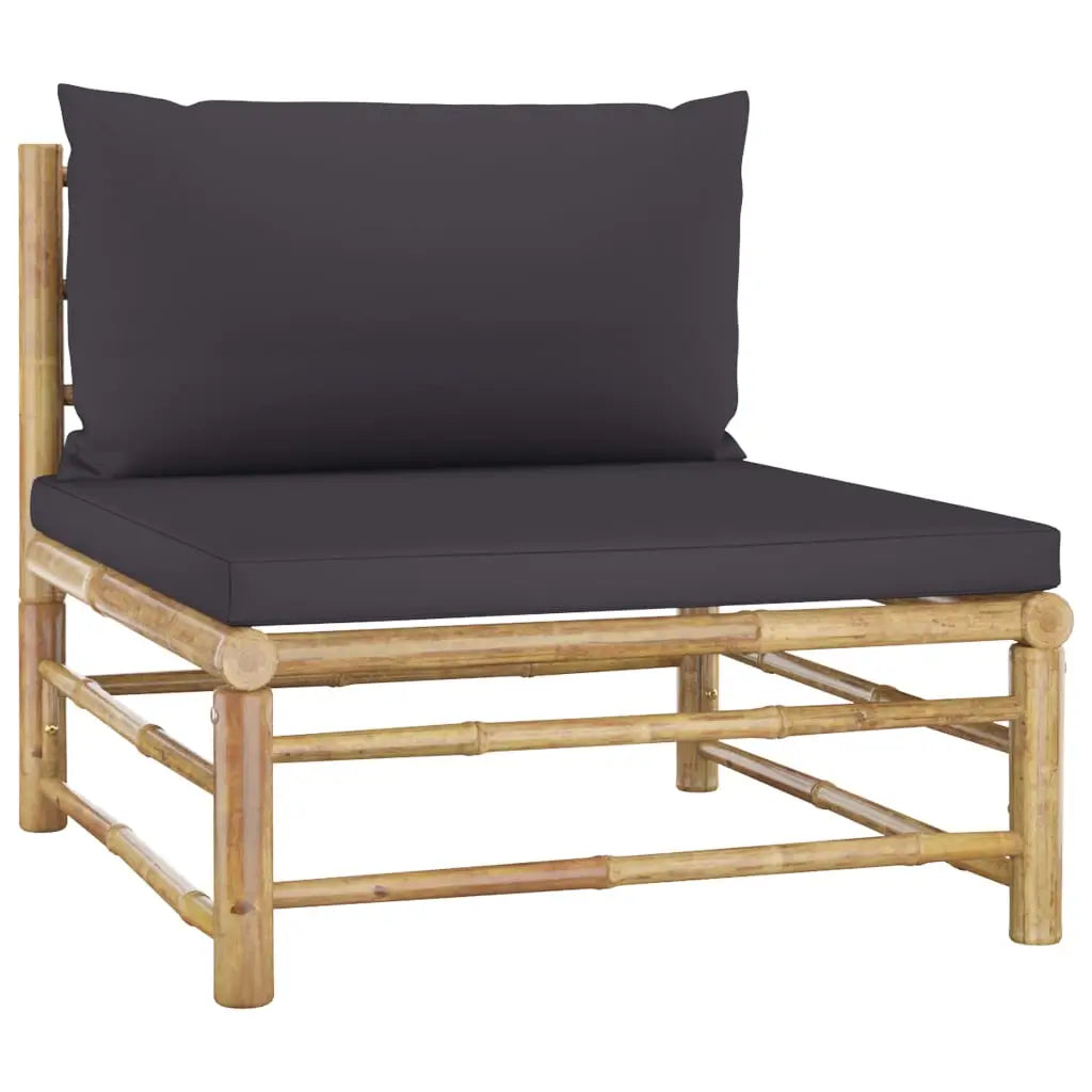 vidaXL 3 Piece Patio Lounge Set with Dark Gray Cushions Bamboo - Patio Lounge Set