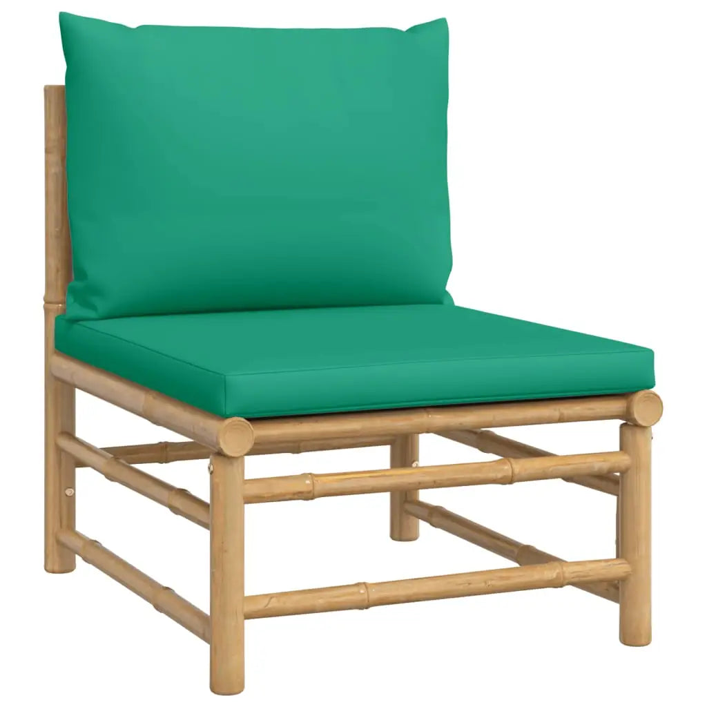 vidaXL 3 Piece Patio Lounge Set with Green Cushions Bamboo - Outdoor Lounge Set