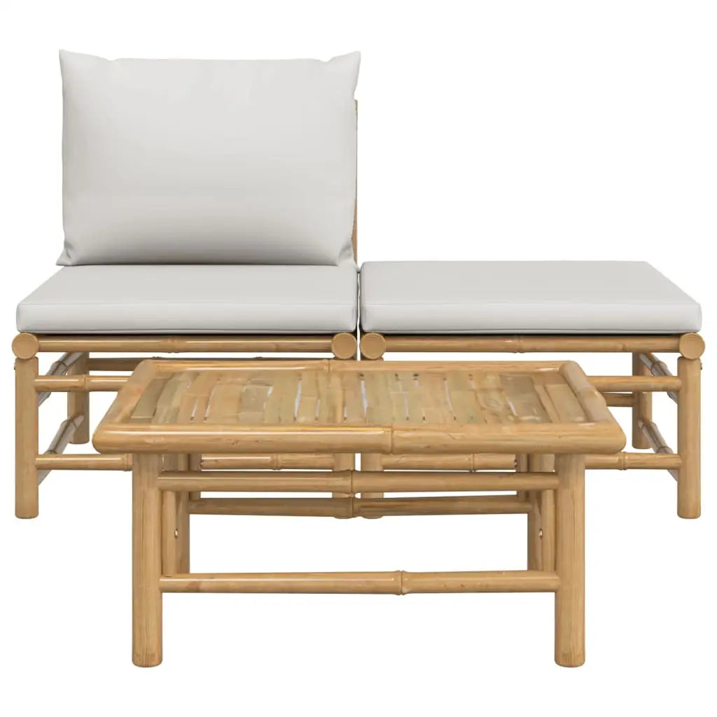 vidaXL 3 Piece Patio Lounge Set with Light Gray Cushions Bamboo - Lounge Set