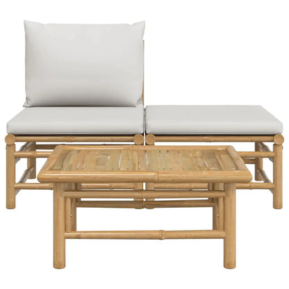 vidaXL 3 Piece Patio Lounge Set with Light Gray Cushions Bamboo - Lounge Set