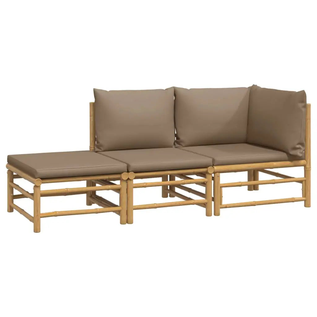 vidaXL 3 Piece Patio Lounge Set with Taupe Cushions Bamboo - Lounge Set