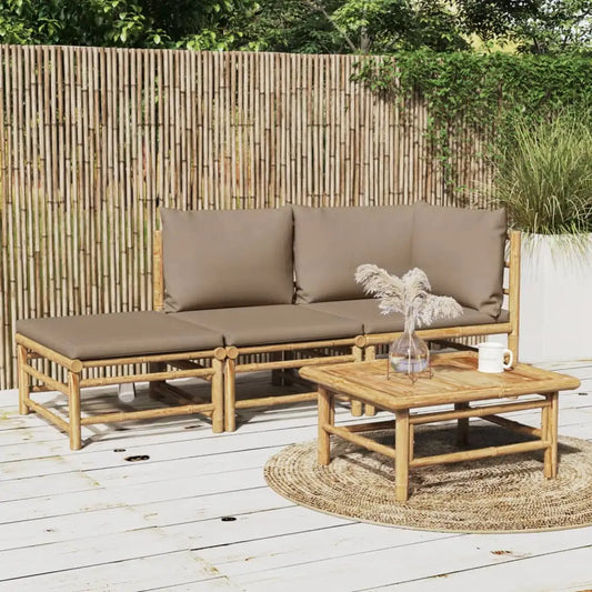 vidaXL 3 Piece Patio Lounge Set with Taupe Cushions Bamboo - Lounge Set