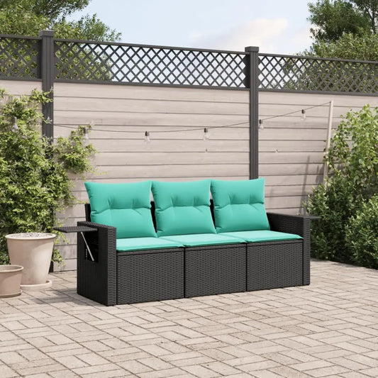 vidaXL 3 Piece Patio Sofa Set with Cushions Black Poly Rattan - Patio Sofa Set