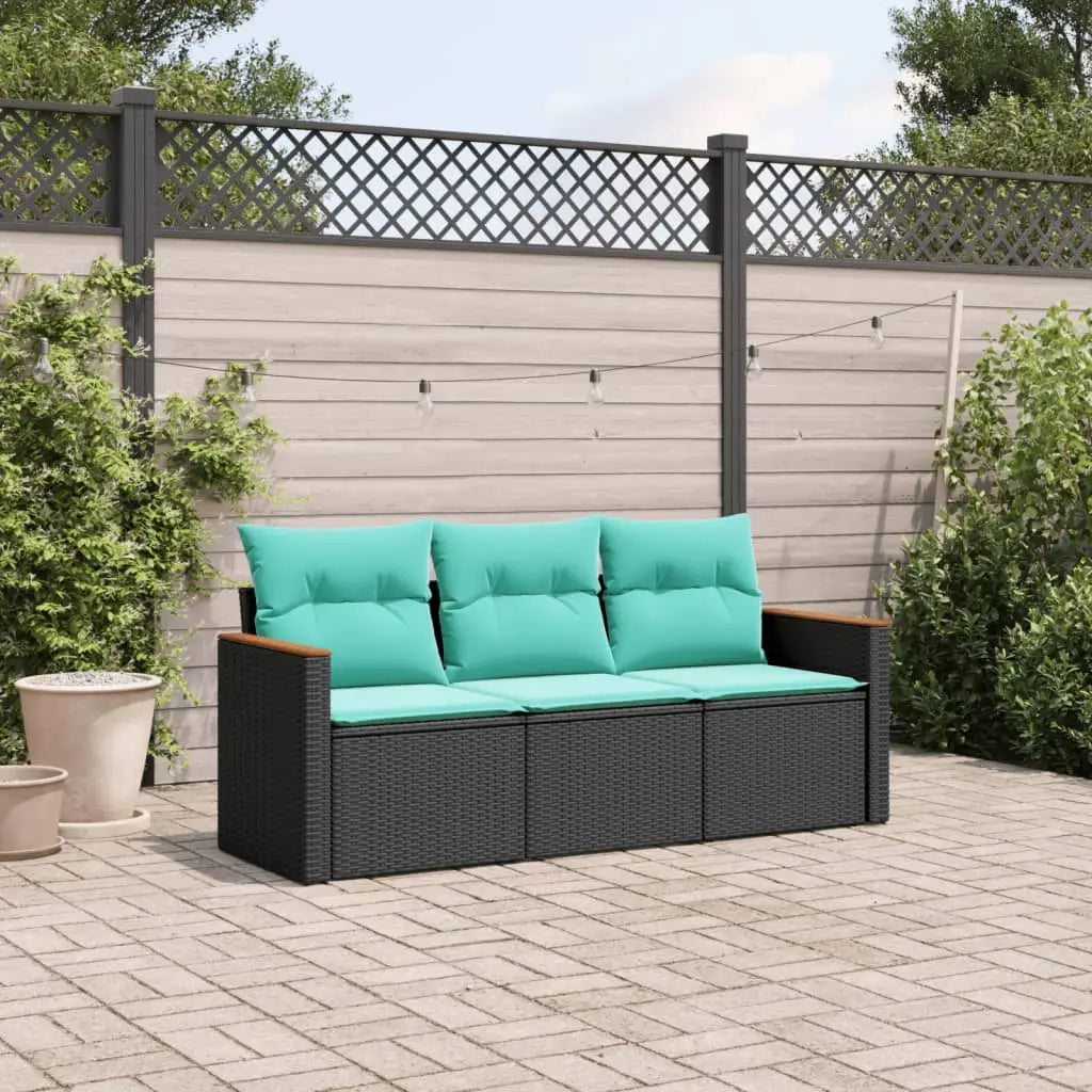 vidaXL 3 Piece Patio Sofa Set with Cushions Black Poly Rattan - Sofa Set
