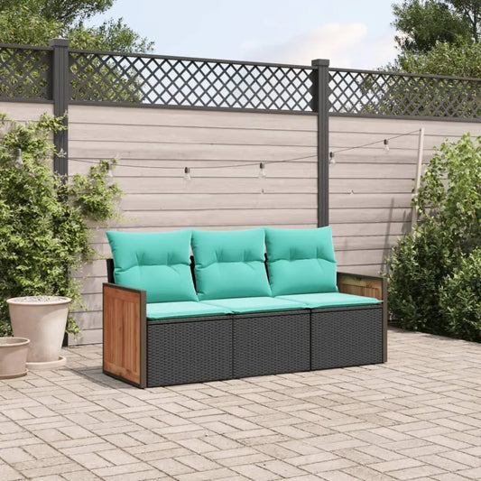 vidaXL 3 Piece Patio Sofa Set with Cushions Black Poly Rattan - Furniture > Outdoor Furniture > Outdoor Furniture Sets