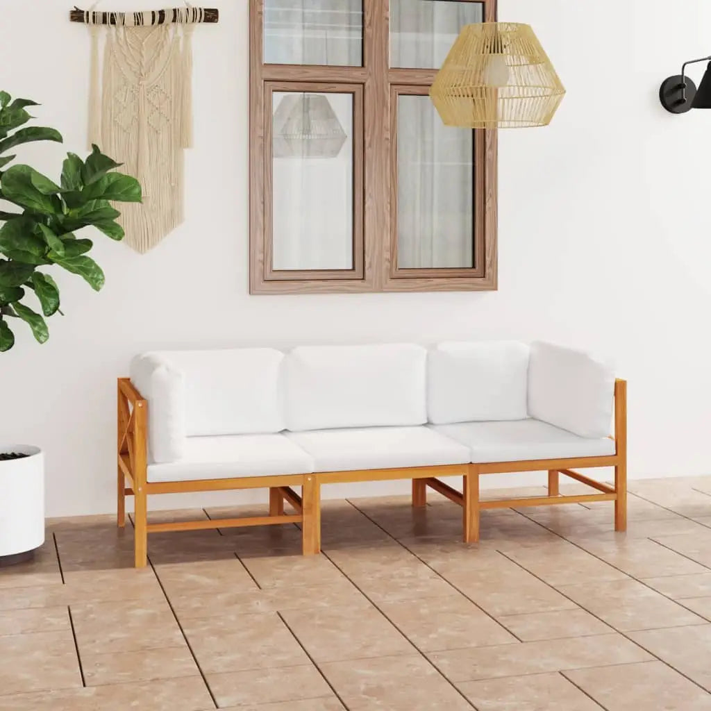 vidaXL 3-Seater Patio Sofa with Cream Cushions Solid Teak Wood - Outdoor Sofa