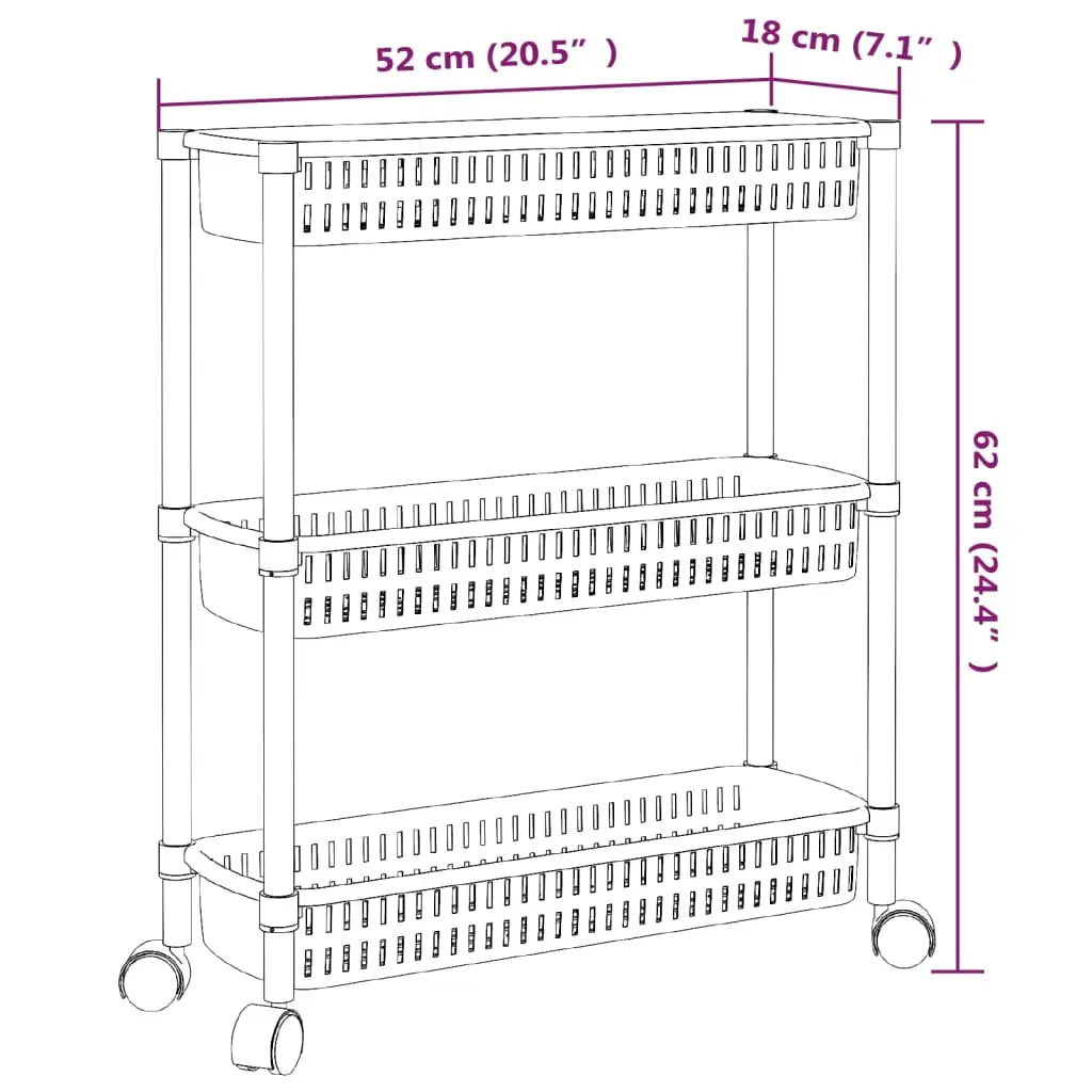 vidaXL 3-Tier Storage Trolley Silver and White Aluminum - Home & Garden > Household Supplies > Storage & Organization >