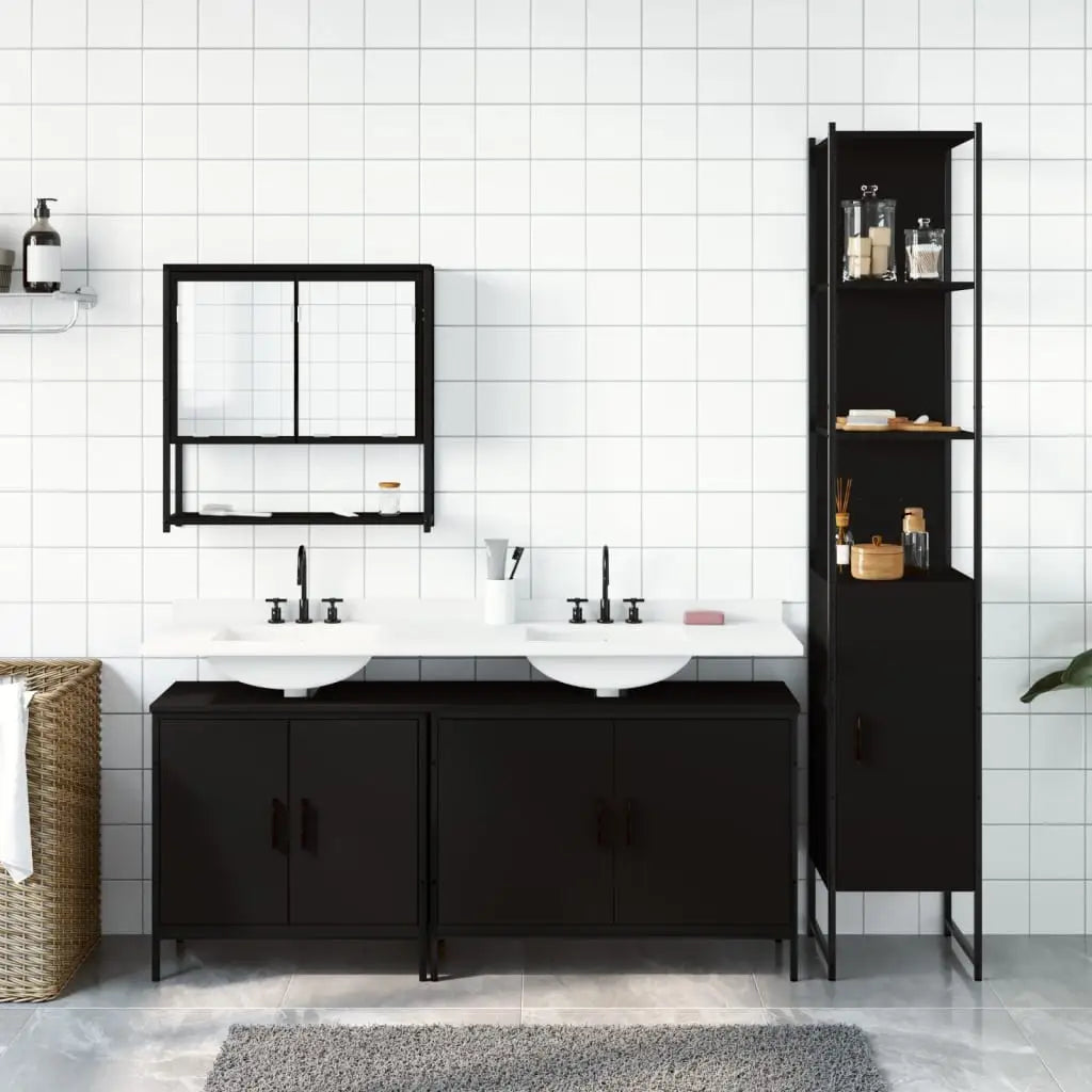 vidaXL 4 Piece Bathroom Furniture Set Black Engineered Wood - Furniture > Furniture Sets > Bathroom Furniture Sets