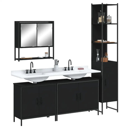vidaXL 4 Piece Bathroom Furniture Set Black Engineered Wood - Furniture > Furniture Sets > Bathroom Furniture Sets