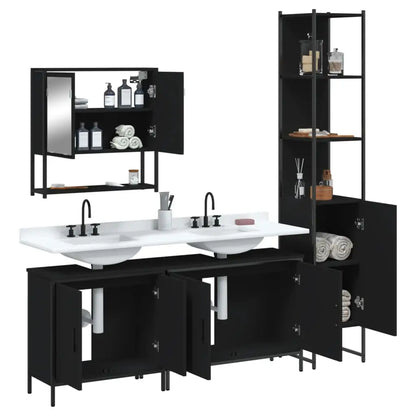 vidaXL 4 Piece Bathroom Furniture Set Black Engineered Wood - Furniture > Furniture Sets > Bathroom Furniture Sets
