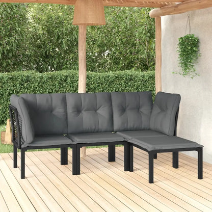 vidaXL 4 Piece Patio Lounge Set Black and Gray Poly Rattan - Furniture > Outdoor Furniture > Outdoor Furniture Sets