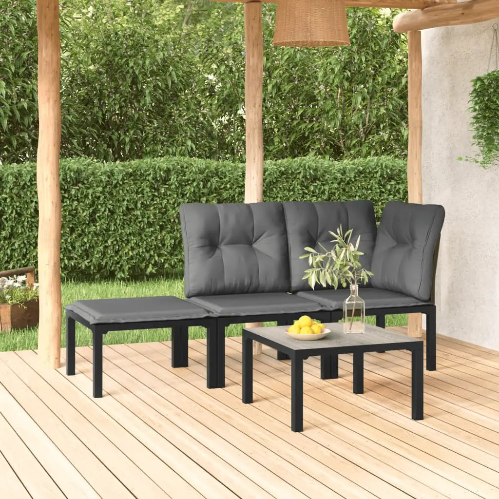 vidaXL 4 Piece Patio Lounge Set Black and Gray Poly Rattan - Outdoor Lounge Set