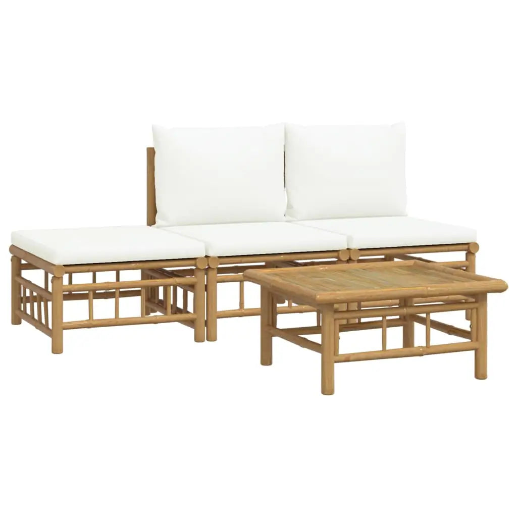 vidaXL 4 Piece Patio Lounge Set with Cream White Cushions Bamboo - Outdoor Lounge Set