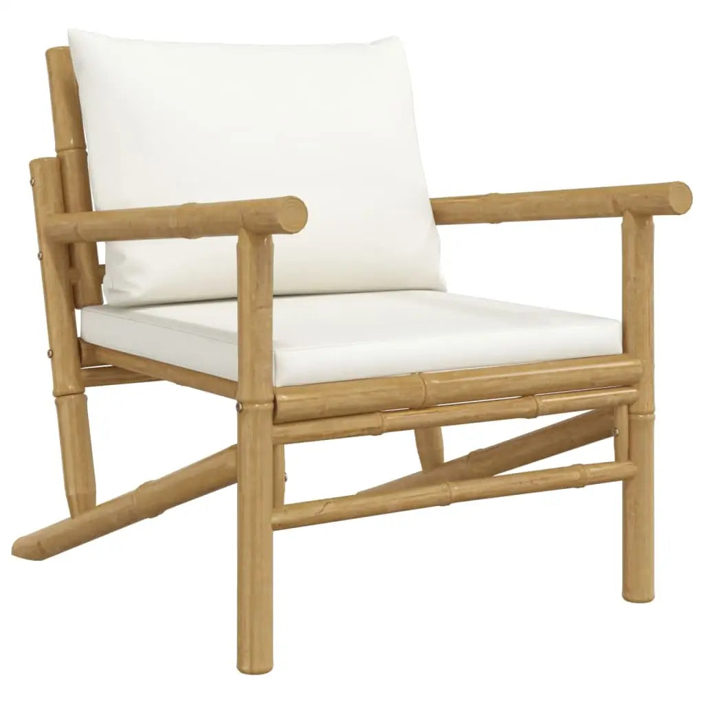 vidaXL 4 Piece Patio Lounge Set with Cream White Cushions Bamboo - Lounge Set