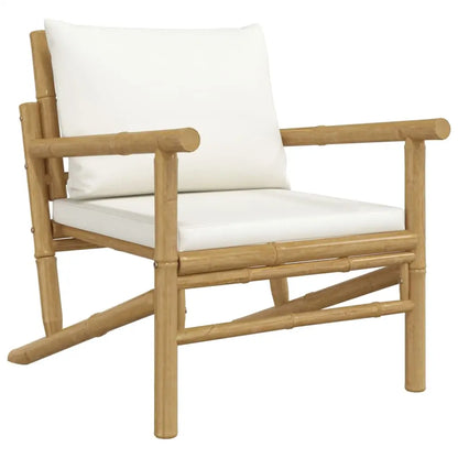 vidaXL 4 Piece Patio Lounge Set with Cream White Cushions Bamboo - Lounge Set