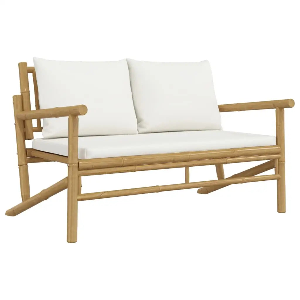 vidaXL 4 Piece Patio Lounge Set with Cream White Cushions Bamboo - Lounge Set