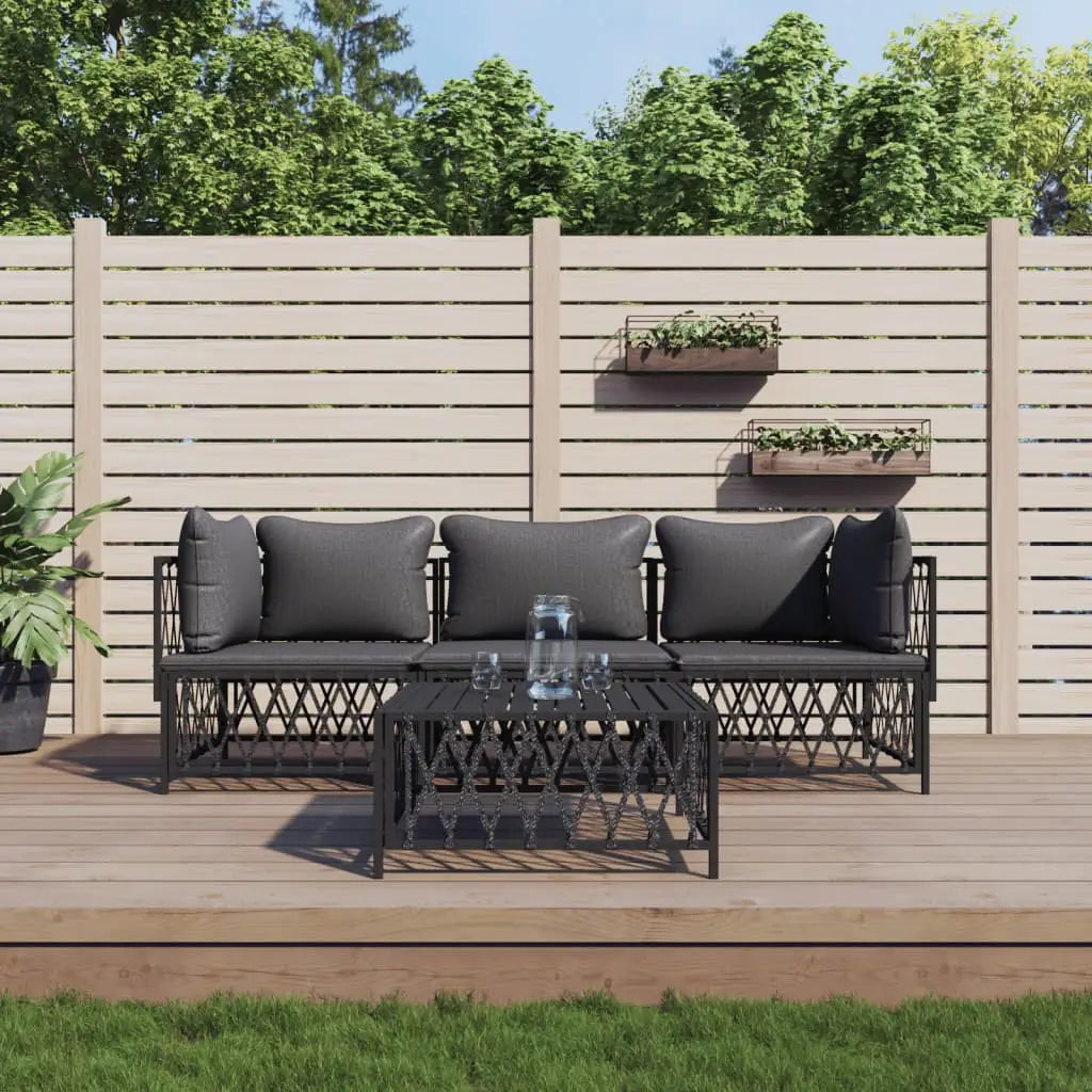 vidaXL 4 Piece Patio Lounge Set with Cushions Anthracite Steel - Lounge Set