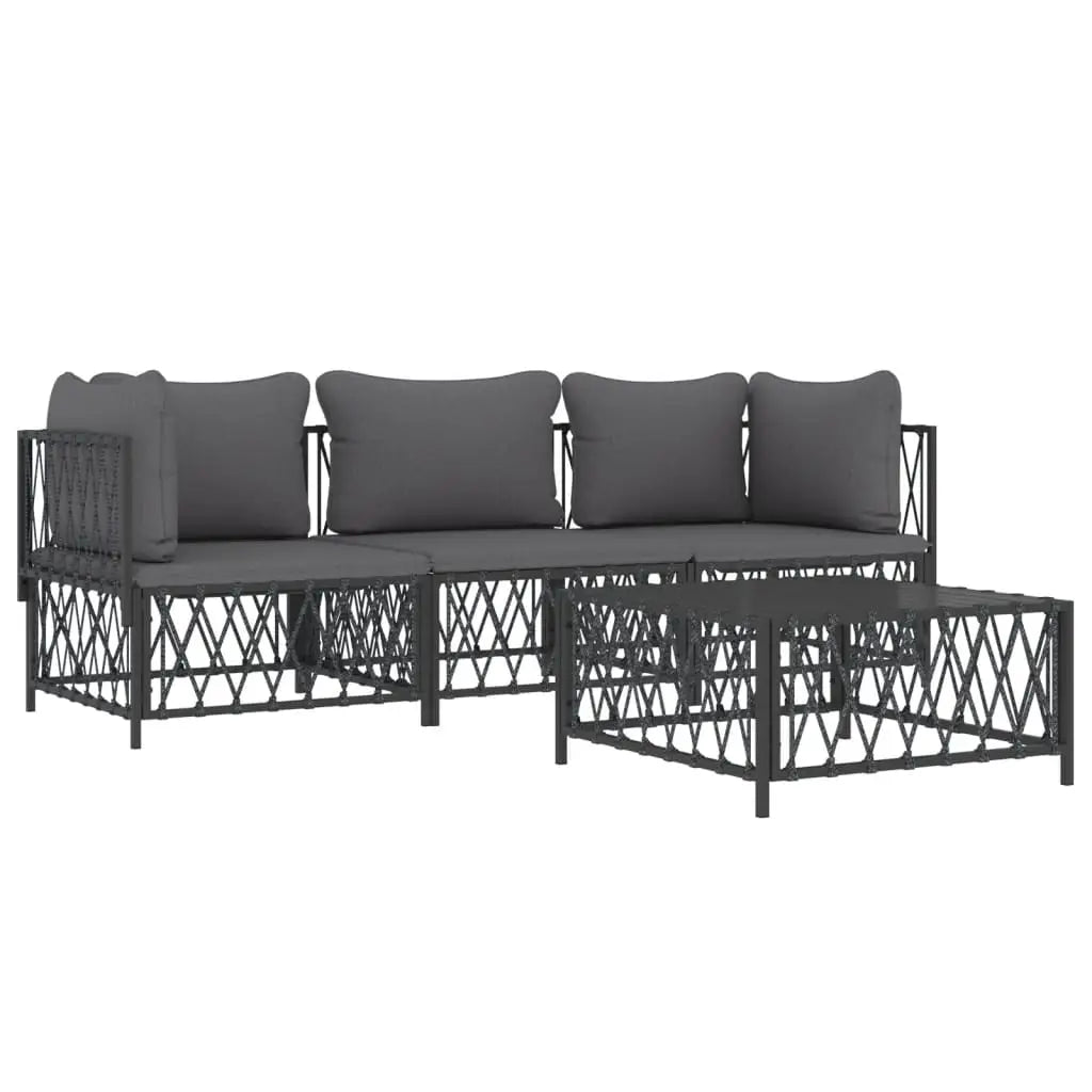 vidaXL 4 Piece Patio Lounge Set with Cushions Anthracite Steel - Lounge Set