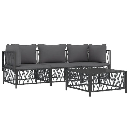 vidaXL 4 Piece Patio Lounge Set with Cushions Anthracite Steel - Lounge Set