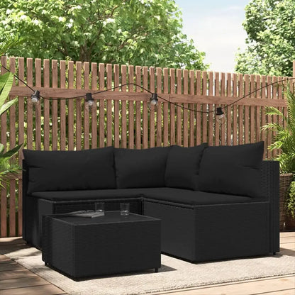 vidaXL 4 Piece Patio Lounge Set with Cushions Black Poly Rattan - Furniture > Outdoor Furniture > Outdoor Seating >