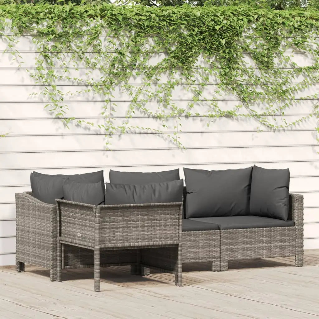 vidaXL 4 Piece Patio Lounge Set with Cushions Gray Poly Rattan - Furniture > Outdoor Furniture > Outdoor Furniture Sets