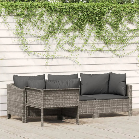 vidaXL 4 Piece Patio Lounge Set with Cushions Gray Poly Rattan - Furniture > Outdoor Furniture > Outdoor Furniture Sets
