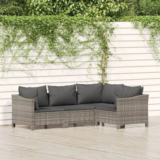 vidaXL 4 Piece Patio Lounge Set with Cushions Gray Poly Rattan - Outdoor Furniture Set