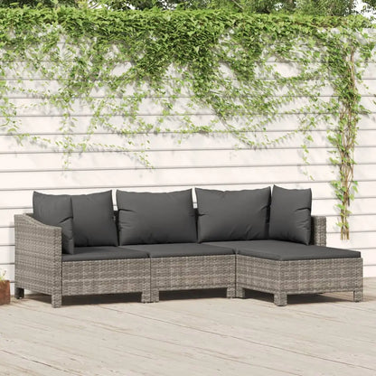 vidaXL 4 Piece Patio Lounge Set with Cushions Gray Poly Rattan - 4 piece - Outdoor Furniture Set