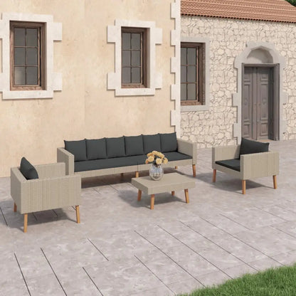 vidaXL 4 Piece Patio Lounge Set with Cushions Poly Rattan Beige - Outdoor Furniture Set