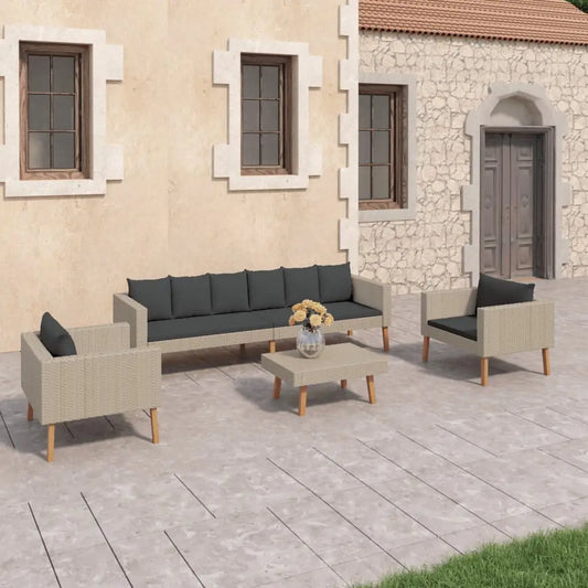 vidaXL 4 Piece Patio Lounge Set with Cushions Poly Rattan Beige - Outdoor Furniture Set