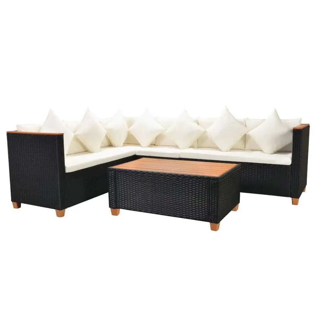 vidaXL 4 Piece Patio Lounge Set with Cushions Poly Rattan Black - Outdoor Furniture Set