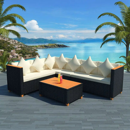 vidaXL 4 Piece Patio Lounge Set with Cushions Poly Rattan Black - Outdoor Furniture Set
