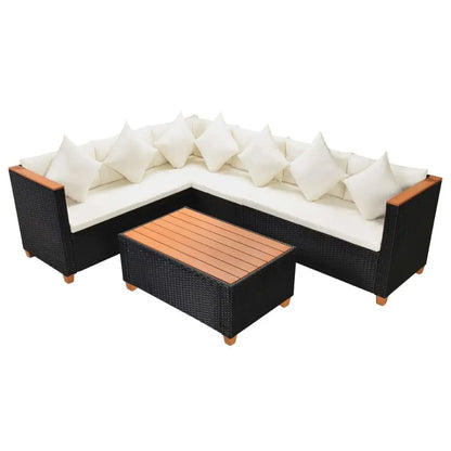 vidaXL 4 Piece Patio Lounge Set with Cushions Poly Rattan Black - Outdoor Furniture Set