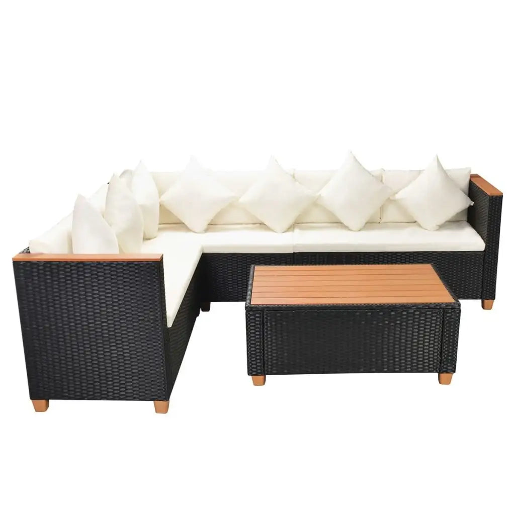 vidaXL 4 Piece Patio Lounge Set with Cushions Poly Rattan Black - Outdoor Furniture Set