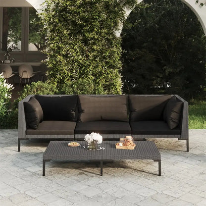 vidaXL 4 Piece Patio Lounge Set with Cushions Poly Rattan Dark Gray - Patio Lounge Set