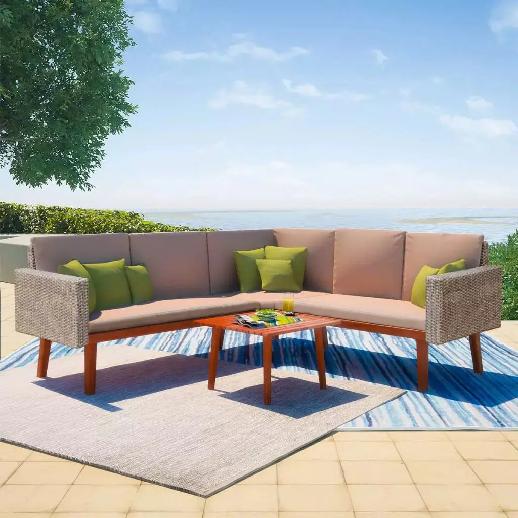 vidaXL 4 Piece Patio Lounge Set with Cushions Poly Rattan Gray - Outdoor Furniture Set