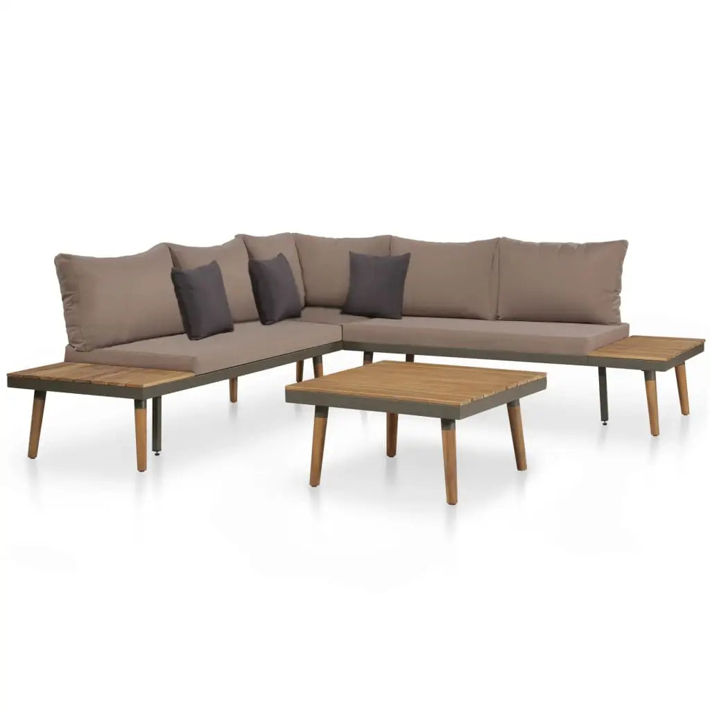 vidaXL 4 Piece Patio Lounge Set with Cushions Solid Acacia Wood Brown - Outdoor Furniture Set