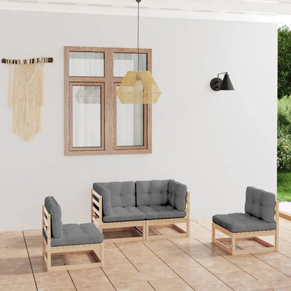 vidaXL 4 Piece Patio Lounge Set with Cushions Solid Wood Pine - Lounge Set