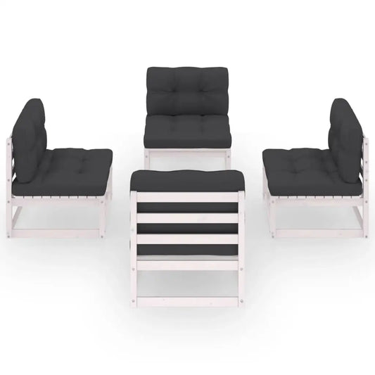 vidaXL 4 Piece Patio Lounge Set with Cushions Solid Wood Pine - Patio Lounge Set
