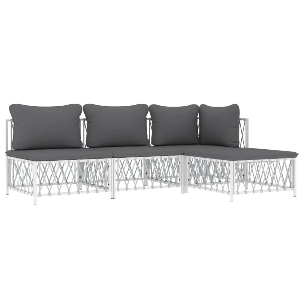 vidaXL 4 Piece Patio Lounge Set with Cushions White Steel - Outdoor Furniture Set