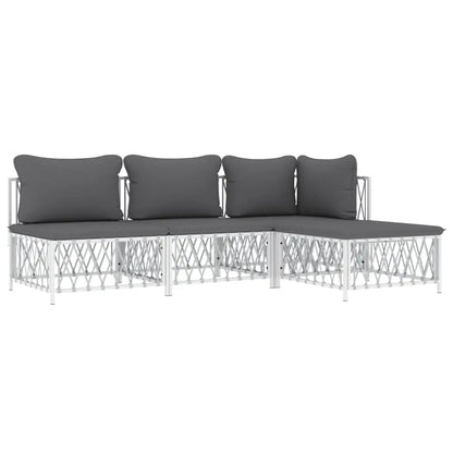 vidaXL 4 Piece Patio Lounge Set with Cushions White Steel - Outdoor Furniture Set