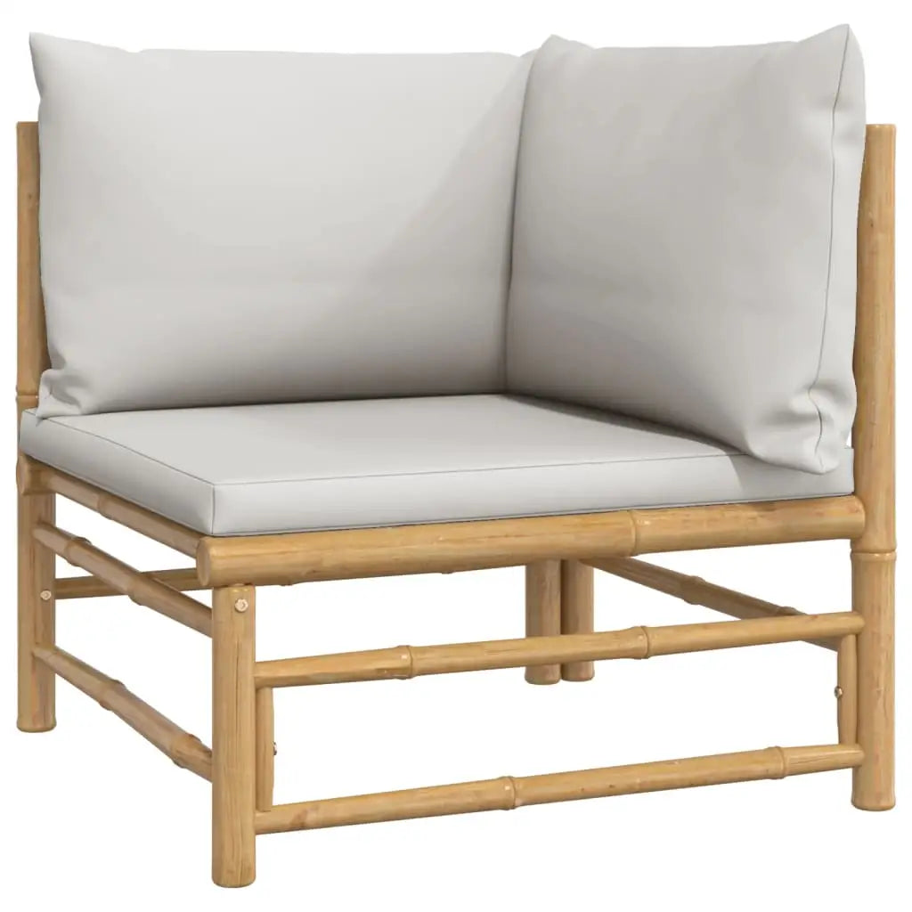 vidaXL 4 Piece Patio Lounge Set with Light Gray Cushions Bamboo - Patio Lounge Set
