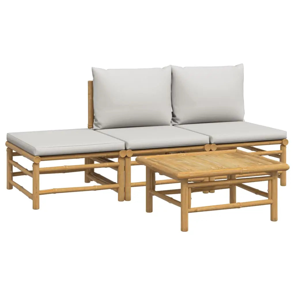 vidaXL 4 Piece Patio Lounge Set with Light Gray Cushions Bamboo - Patio Lounge Set