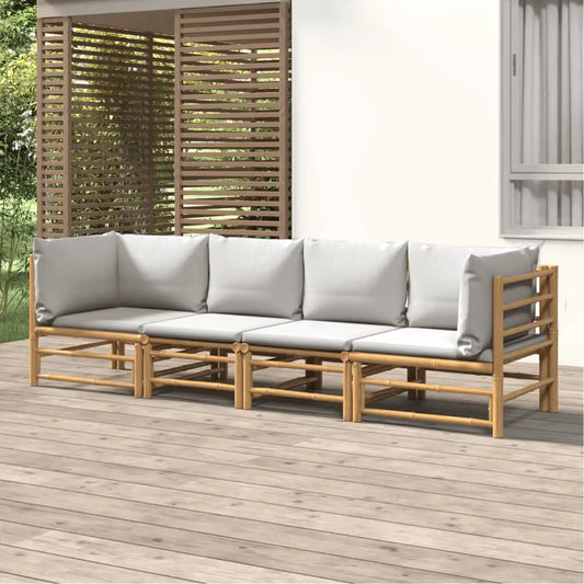 vidaXL 4 Piece Patio Lounge Set with Light Gray Cushions Bamboo - Patio Lounge Set