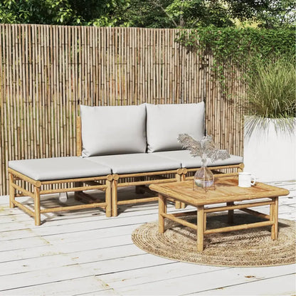 vidaXL 4 Piece Patio Lounge Set with Light Gray Cushions Bamboo - Patio Lounge Set