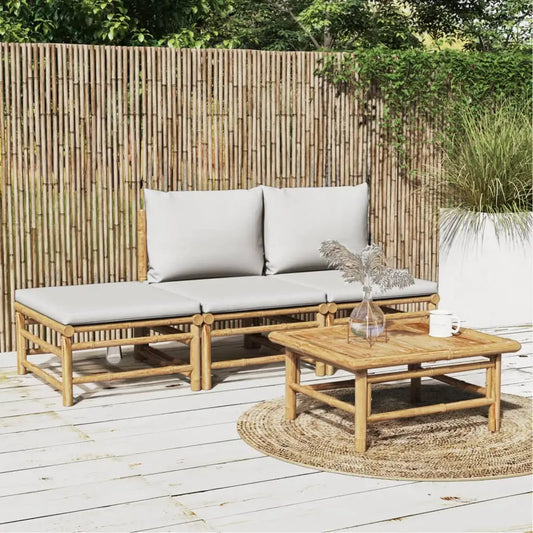 vidaXL 4 Piece Patio Lounge Set with Light Gray Cushions Bamboo - Patio Lounge Set