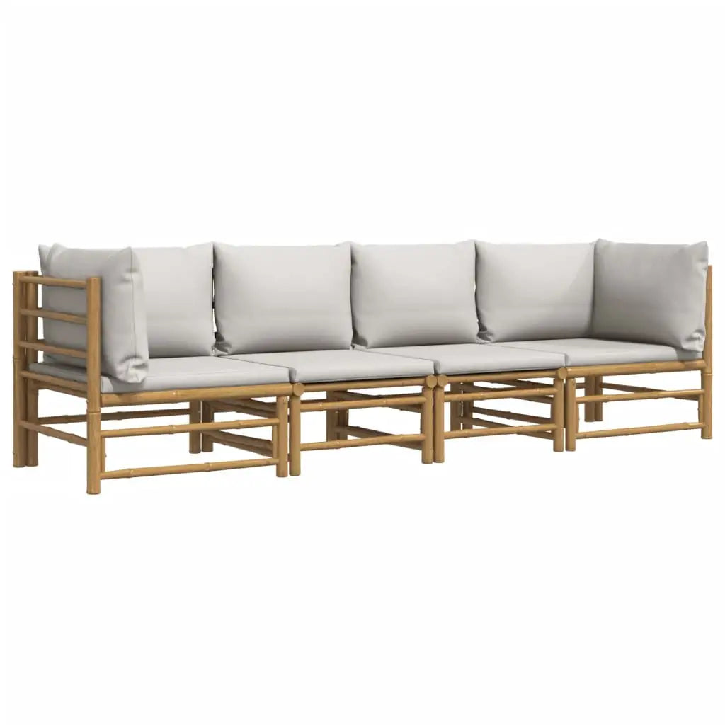 vidaXL 4 Piece Patio Lounge Set with Light Gray Cushions Bamboo - Patio Lounge Set