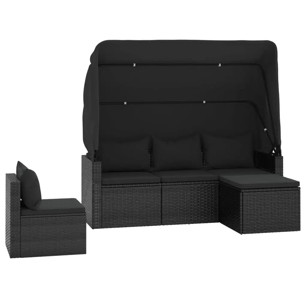 vidaXL 4 Piece Patio Sofa Set with Cushions Black Poly Rattan - Furniture > Outdoor Furniture > Outdoor Furniture Sets
