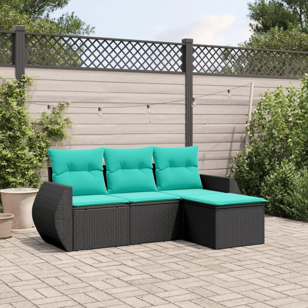 vidaXL 4 Piece Patio Sofa Set with Cushions Black Poly Rattan - Patio Sofa Set
